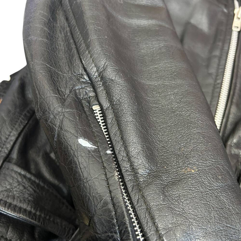 Diamond Leather Black Moto Jacket Motorcycle Biker Style size 48 Vintage Zip Up - Picture 9 of 12